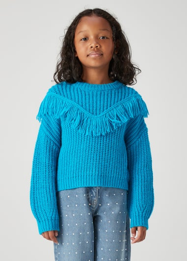 Girls Blue Fringe Jumper (4-13yrs)