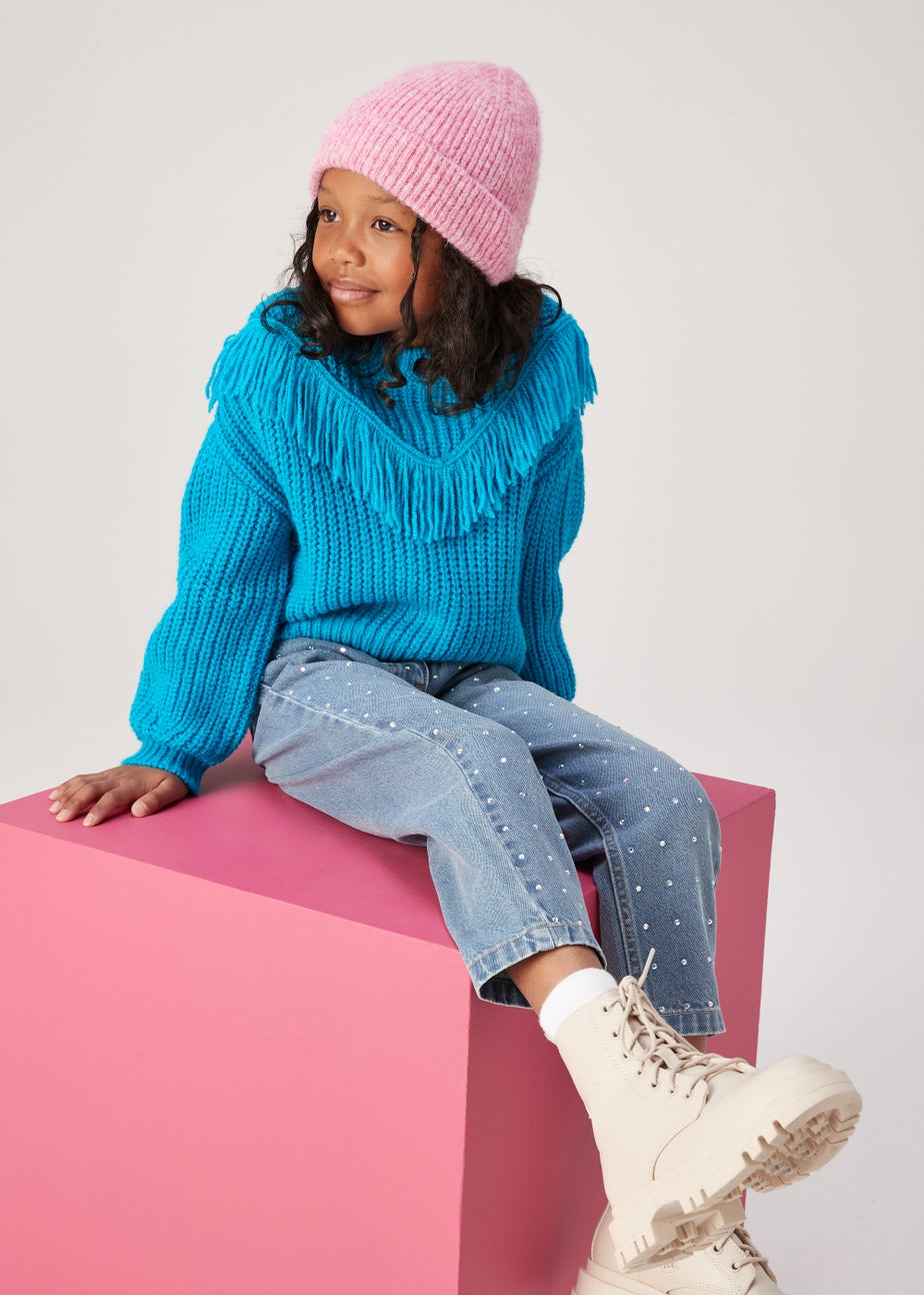 Girls Blue Fringe Jumper (4-13yrs)