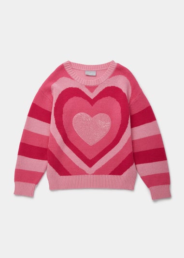 Girls Pink Heart Jumper (4-13yrs)