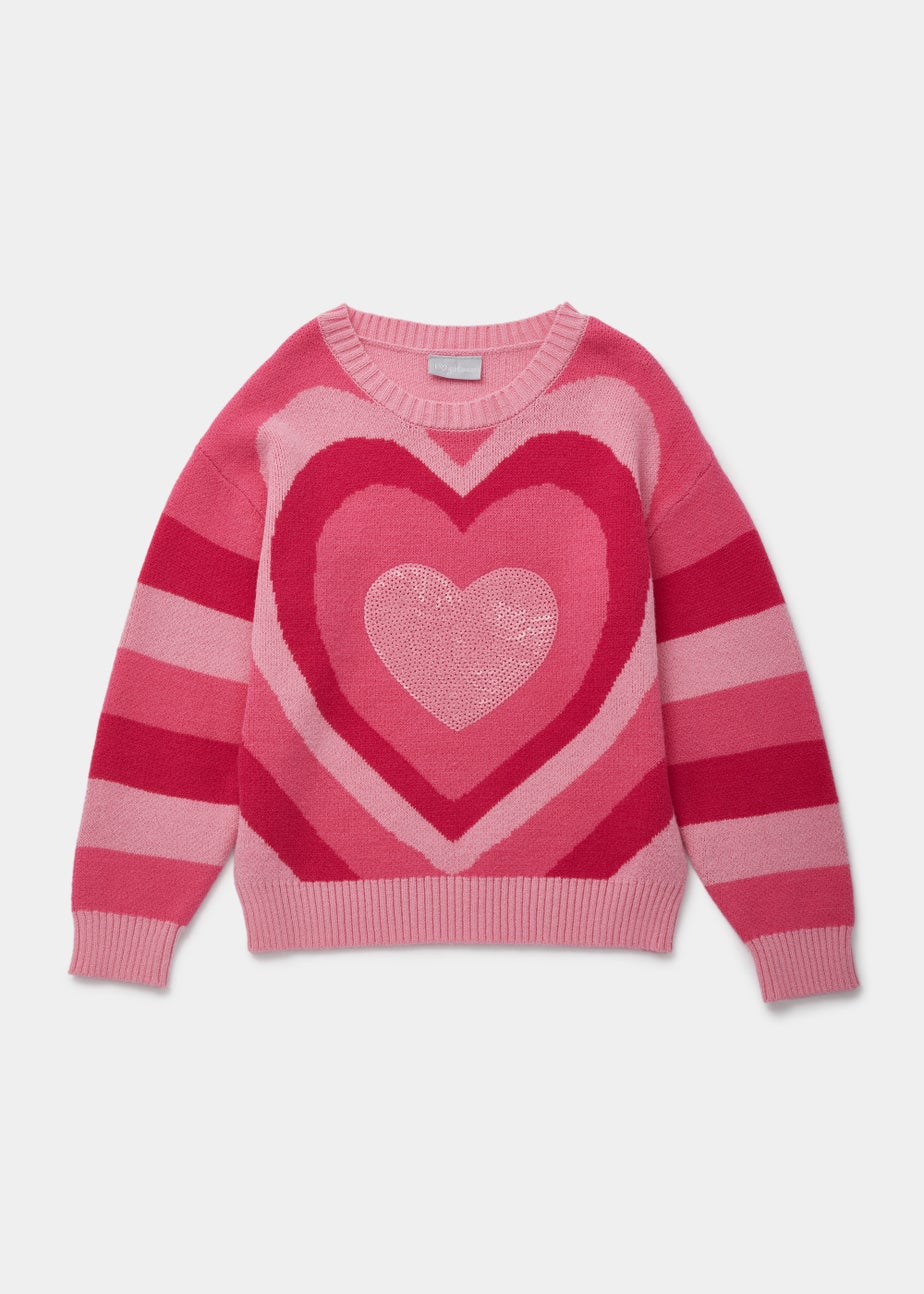Girls Pink Heart Jumper (4-13yrs)