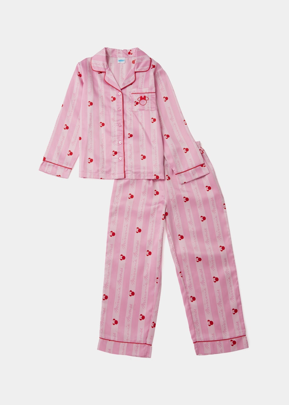 Kids Pink Disney Minnie Mouse Satin Pyjama Set (3-13yrs)