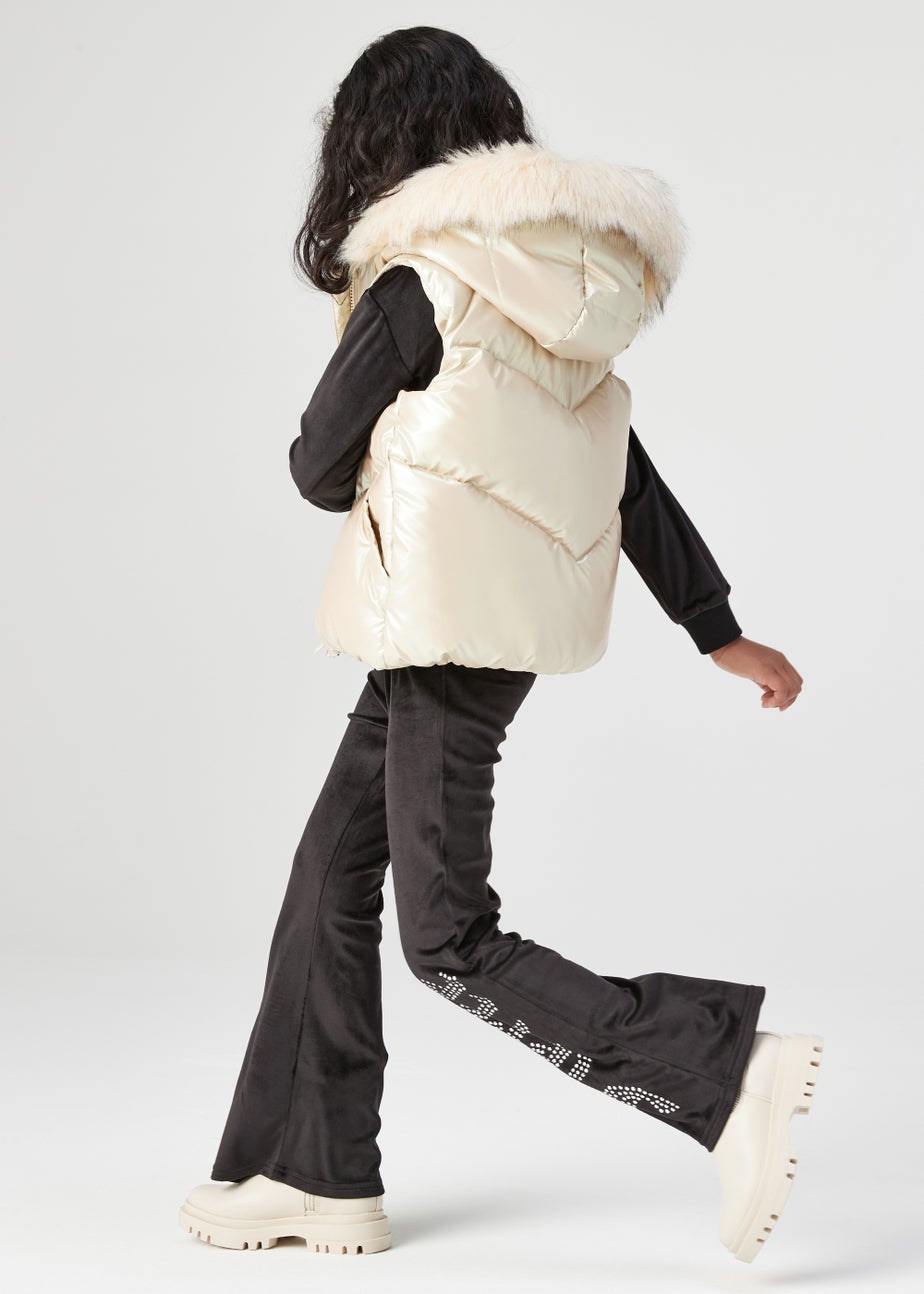 Girls Rose Gold Metallic Faux Fur Hooded Gilet (4-13yrs)