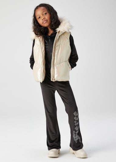 Girls Rose Gold Metallic Faux Fur Hooded Gilet (4-13yrs)
