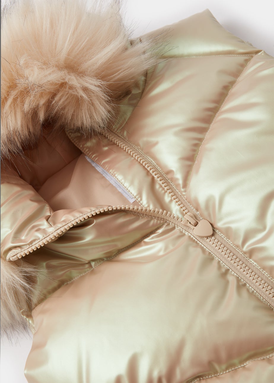 Girls Rose Gold Metallic Faux Fur Hooded Gilet (4-13yrs)