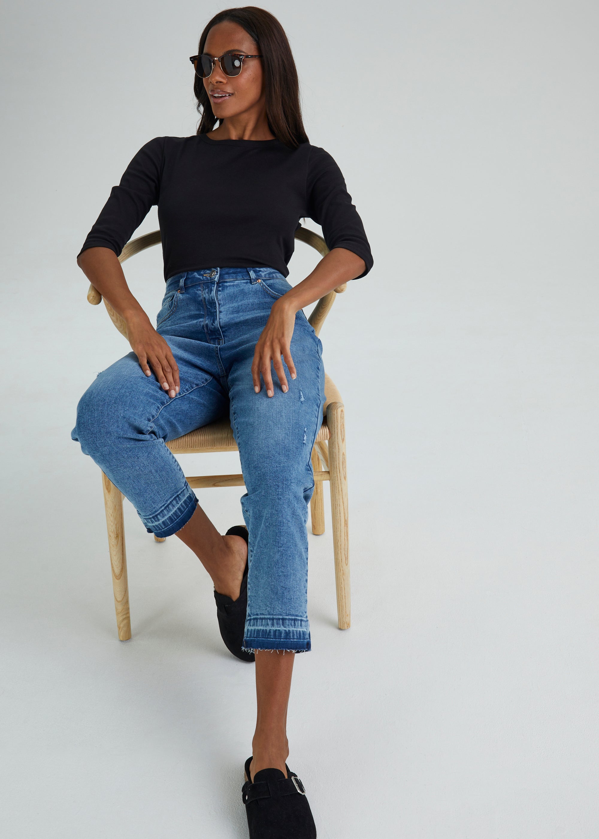 Black 3/4 Sleeve T-Shirt - Matalan