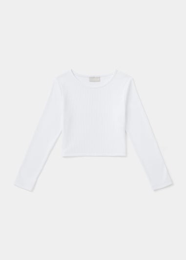Girls White Ribbed Top (4-15yrs)