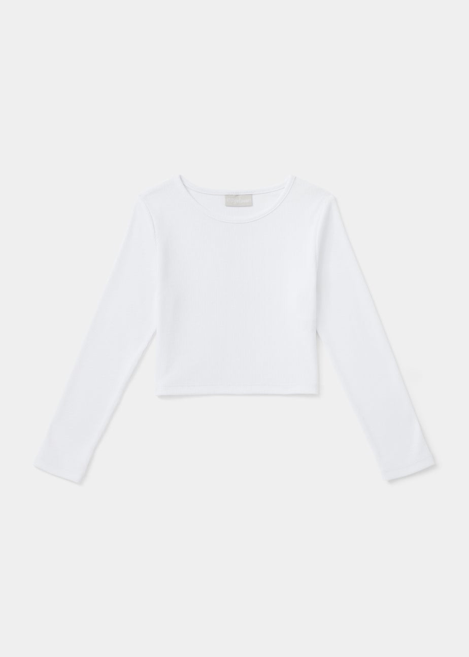 Girls White Ribbed Top (4-15yrs)