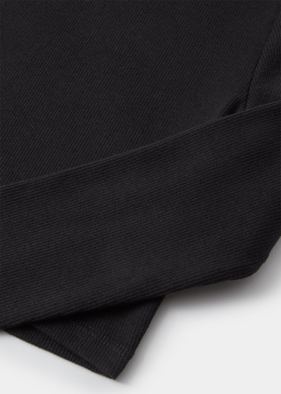 Girls Black Ribbed Long Sleeve Top (4-15yrs)