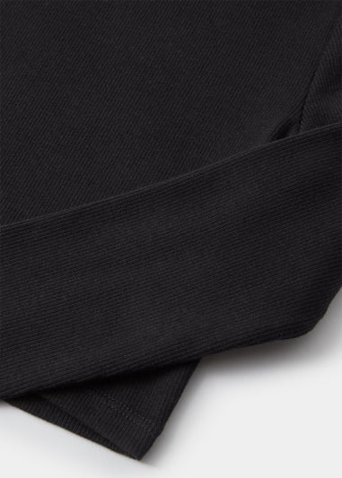 Girls Black Ribbed Long Sleeve Top (4-15yrs)