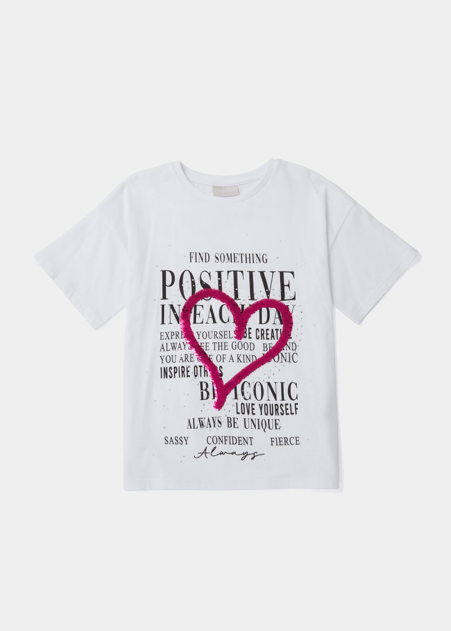 Girls White Newspaper Heart Print T-Shirt (4-13yrs)