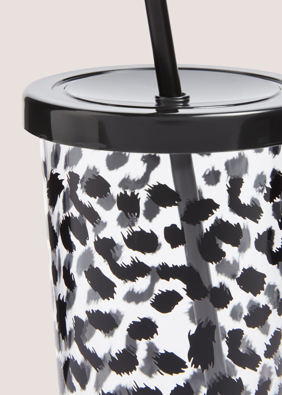 Black & White Leopard Print Straw Tumbler (6cm x 17.5cm)