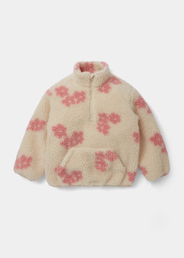 Girls Cream Flower Print Borg Jacket (4-13yrs)