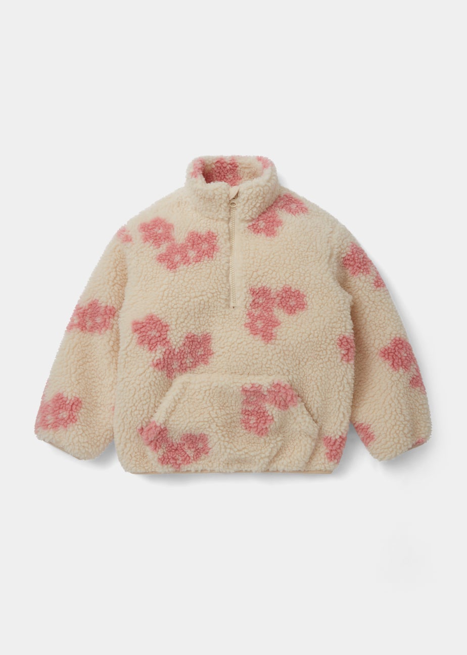 Girls Cream Flower Print Borg Jacket (4-13yrs)