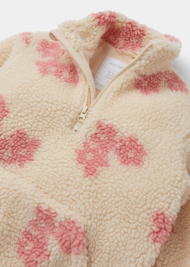 Girls Cream Flower Print Borg Jacket (4-13yrs)