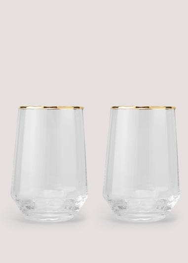 2 Pack Ribbed Gold Rim Tumblers (10cm x 7.5cm)