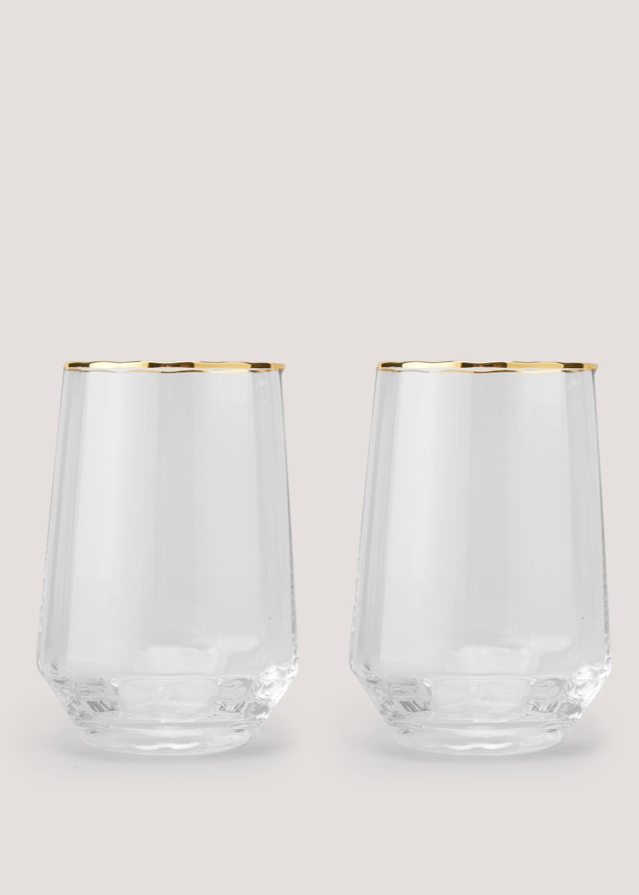 2 Pack Ribbed Gold Rim Tumblers (10cm x 7.5cm)