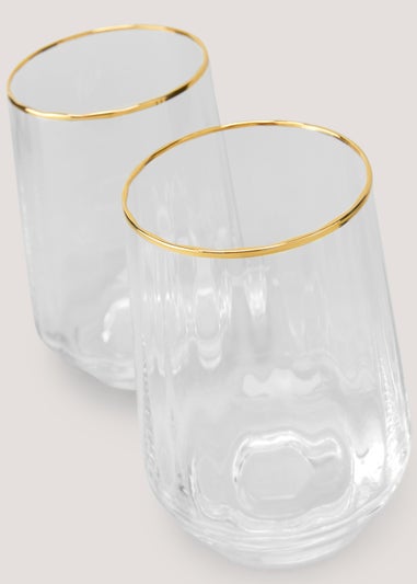 2 Pack Ribbed Gold Rim Tumblers (10cm x 7.5cm)