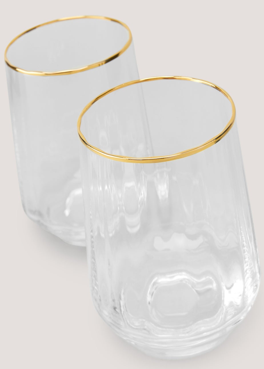 2 Pack Ribbed Gold Rim Tumblers (10cm x 7.5cm)