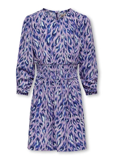 ONLY Girls Purple Long Sleeve Shirred Dress (6-14yrs)