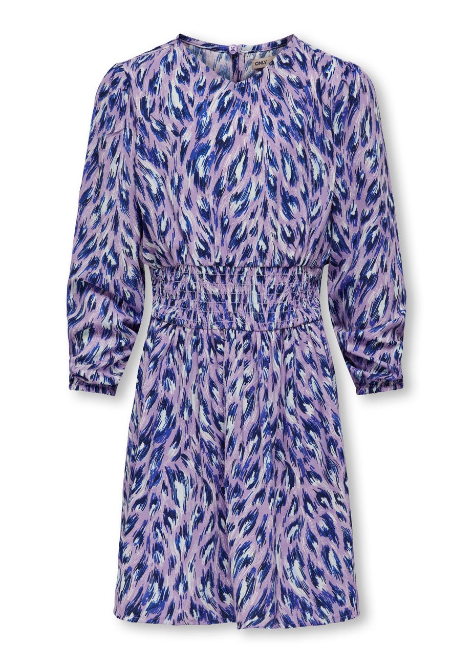 ONLY Girls Purple Long Sleeve Shirred Dress (6-14yrs)