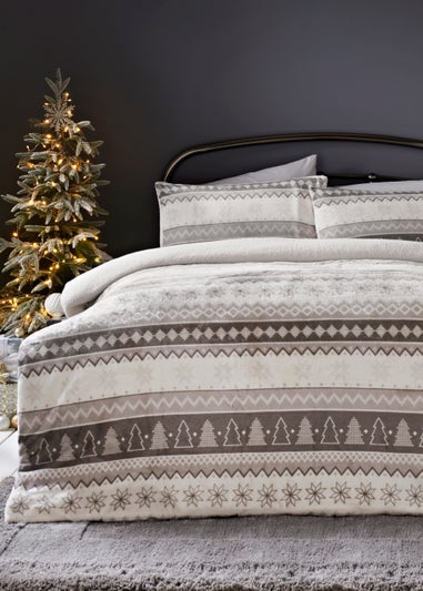 Grey Fair Isle Print Fleece Duvet Cover