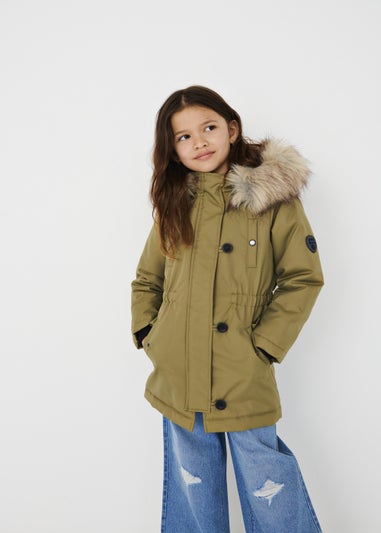 ONLY Girls Green Faux Fur Parka Jacket (6-14yrs)