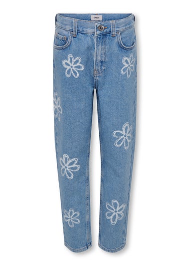 ONLY Girls Loose Denim Floral Print Jeans (6-14yrs)