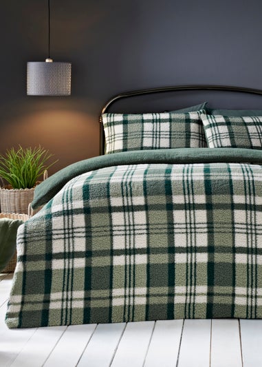 Green Check Teddy Fleece Reversible Duvet Cover