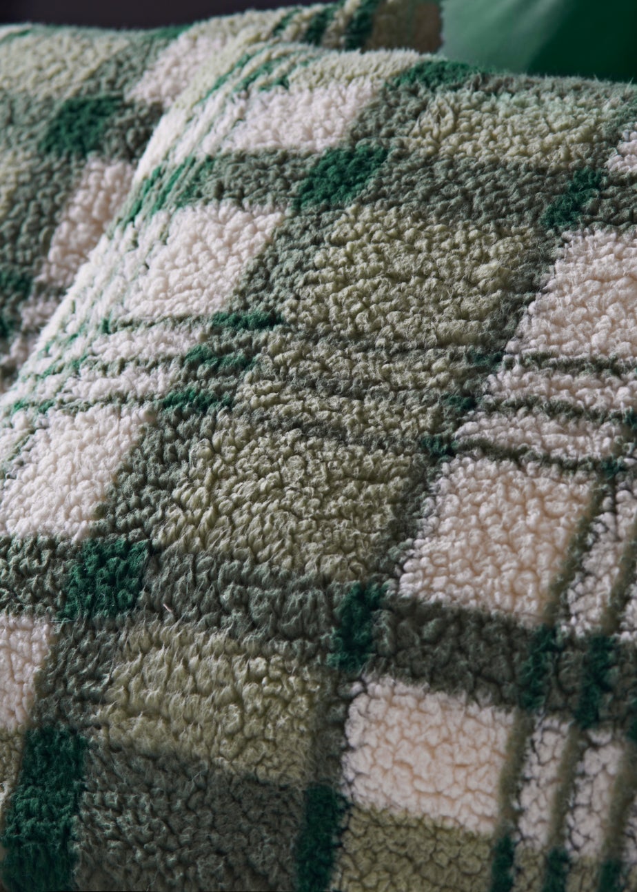 Green Check Teddy Fleece Reversible Duvet Cover