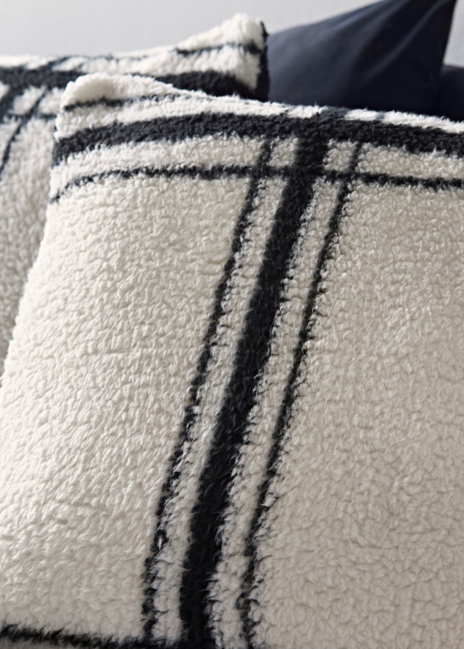 Black Grid Print Teddy Fleece Duvet Cover