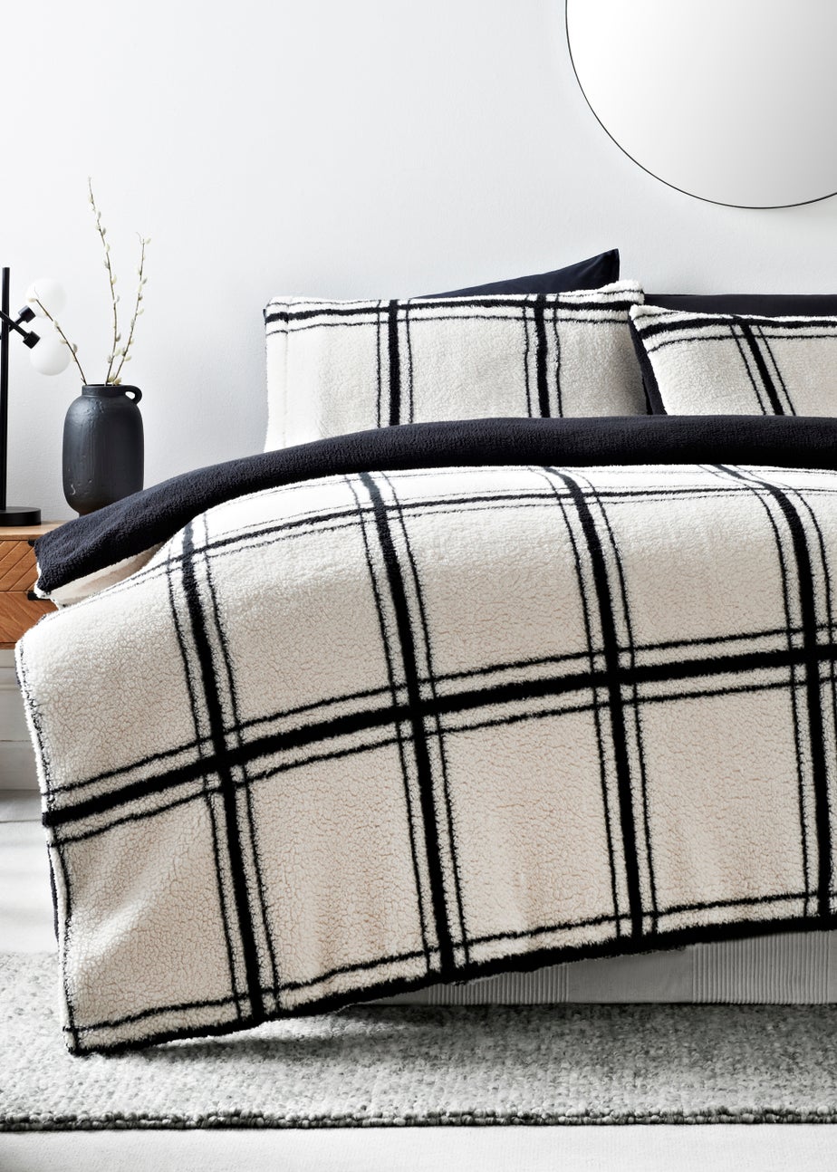 Black Grid Print Teddy Fleece Duvet Cover