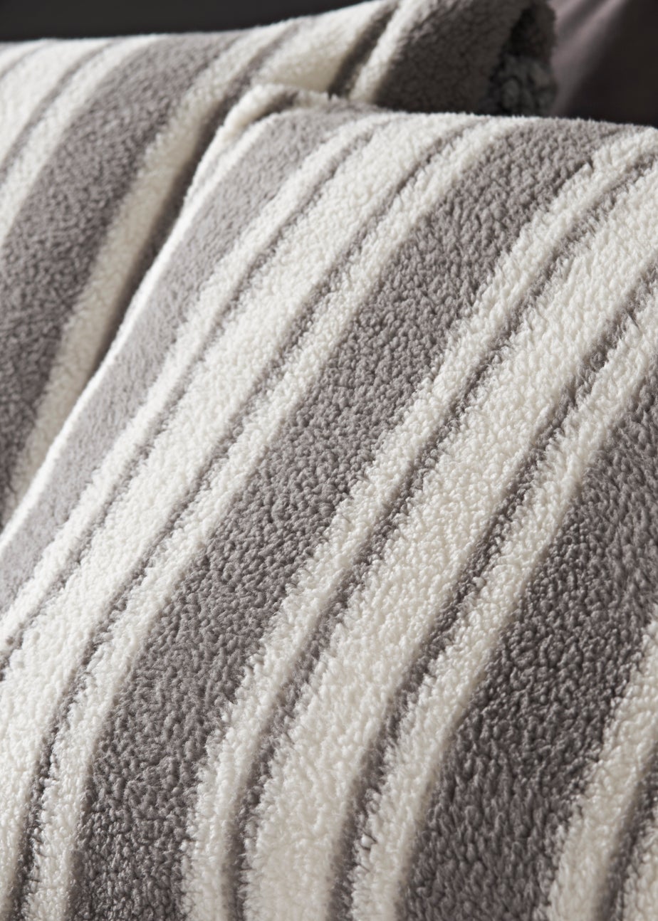 Grey Stripe Teddy Fleece Duvet Cover
