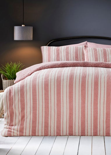 Pink Stripe Teddy Fleece Duvet Cover