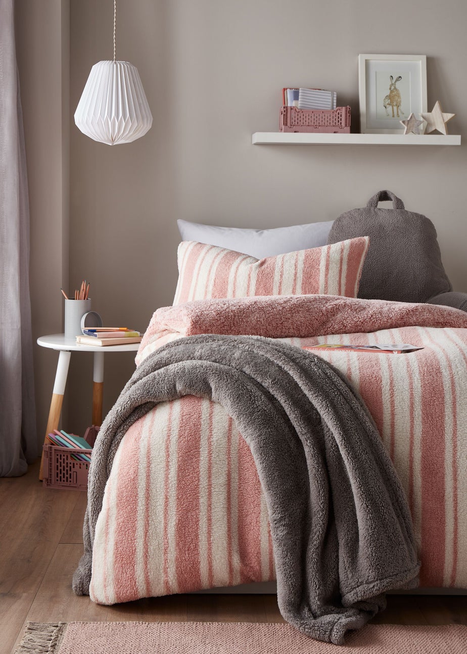 Pink Stripe Teddy Fleece Duvet Cover