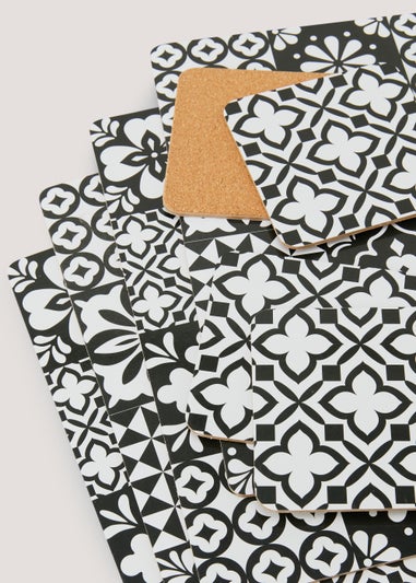 8 Pack Monochrome Tile Print Placemats & Coasters Set