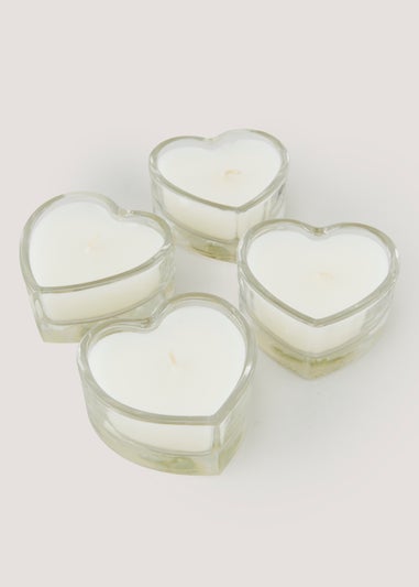 4 Pack Glass Heart Tealights (8cm x 7.5cm x 4cm)