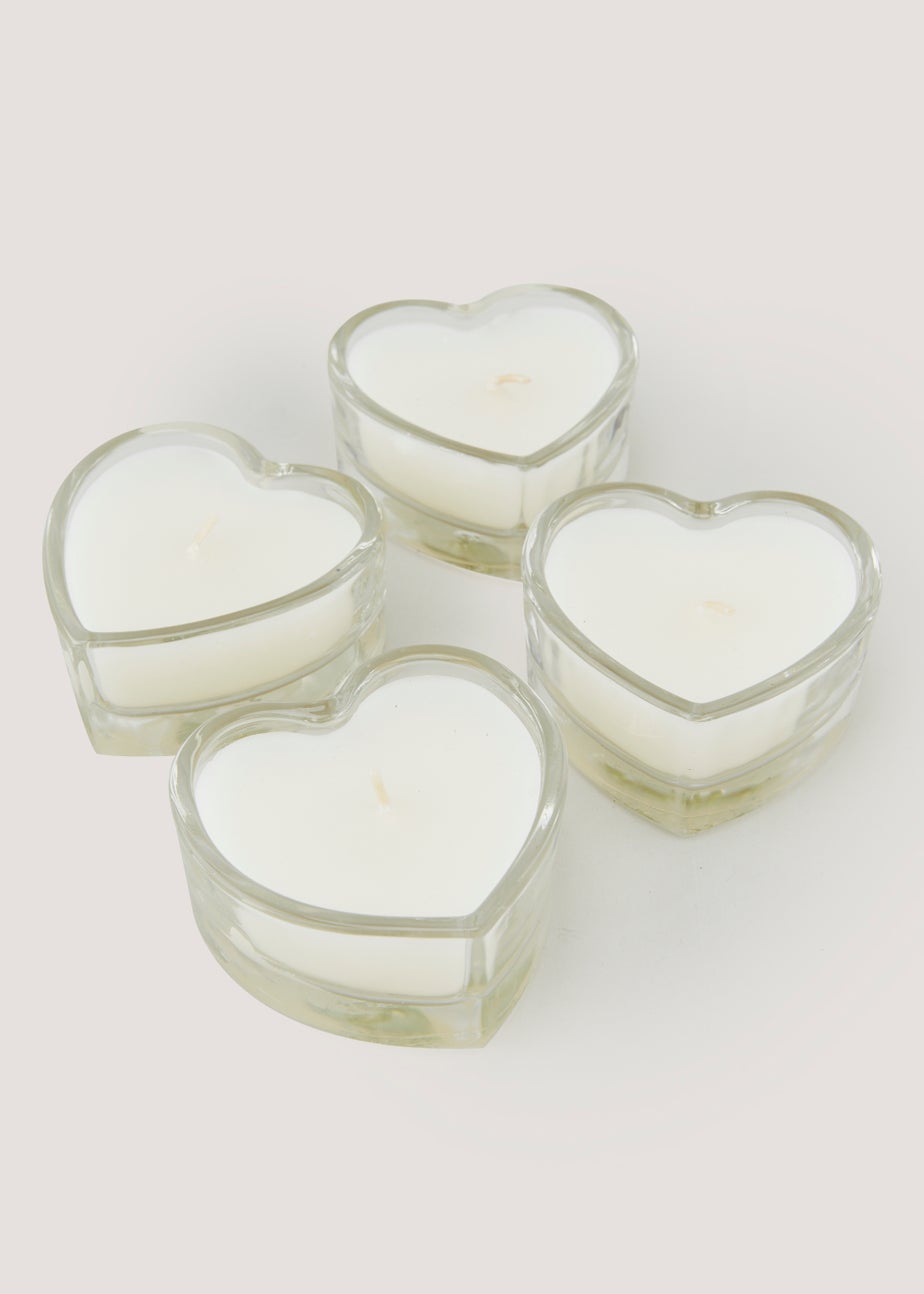 4 Pack Glass Heart Tealights (8cm x 7.5cm x 4cm)