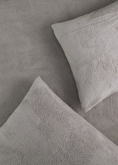 Grey Teddy Fleece Pillowcase Pair