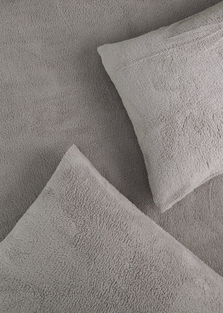 Grey Teddy Fleece Pillowcase Pair