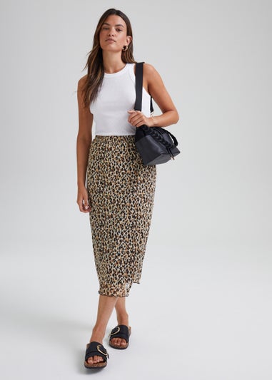 JDY Animal Print Mesh Midi Skirt