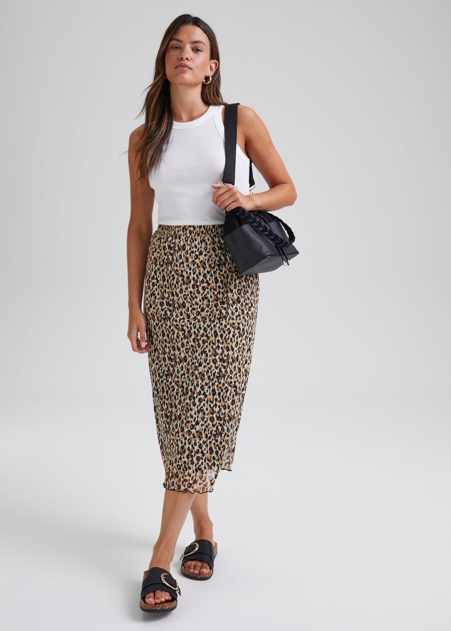 JDY Animal Print Mesh Midi Skirt