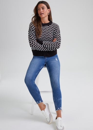 JDY Rita Multicoloured Long Sleeve Short Knitted Top