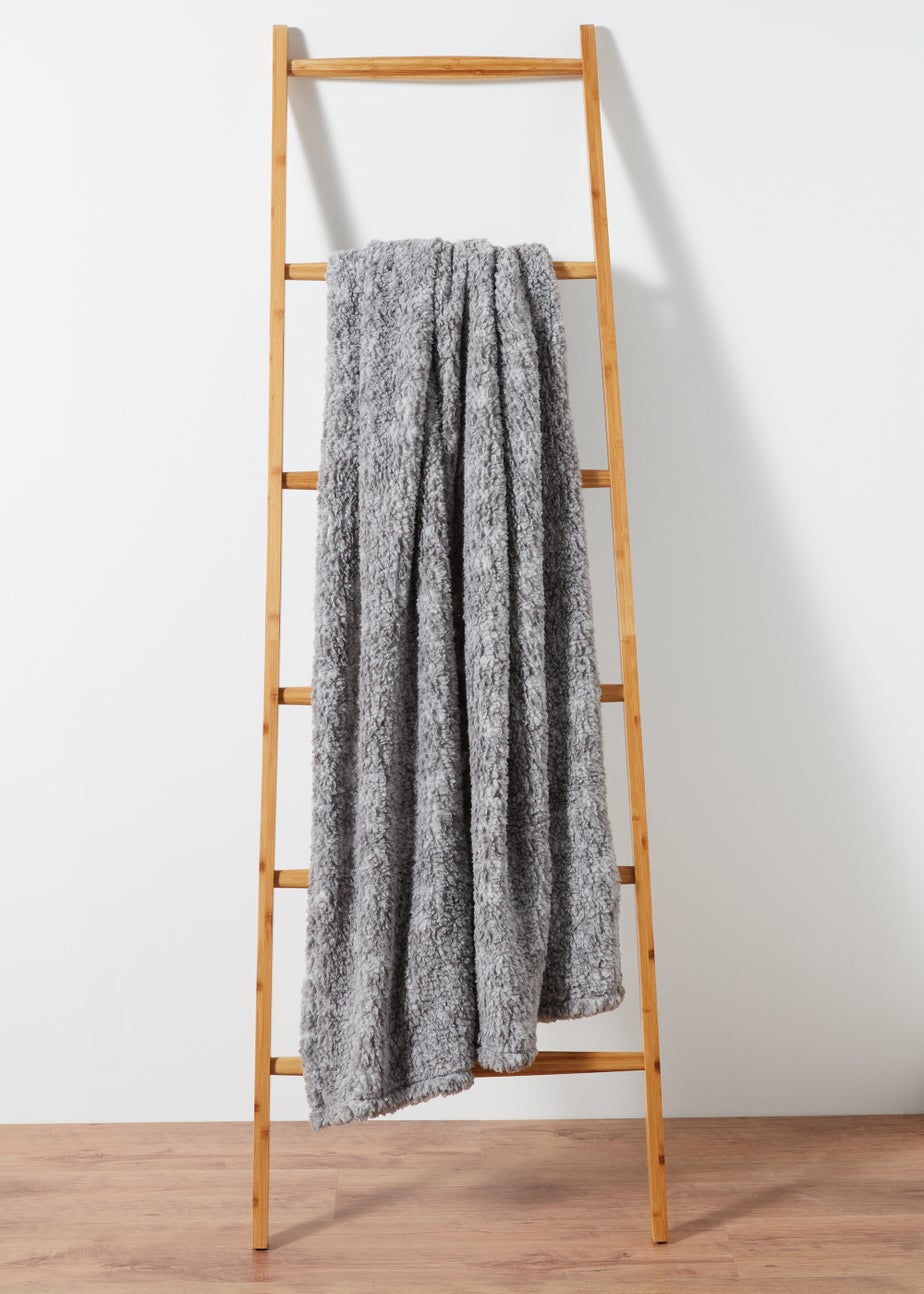 Grey Marl Teddy Fleece Throw (130cm x 150cm)
