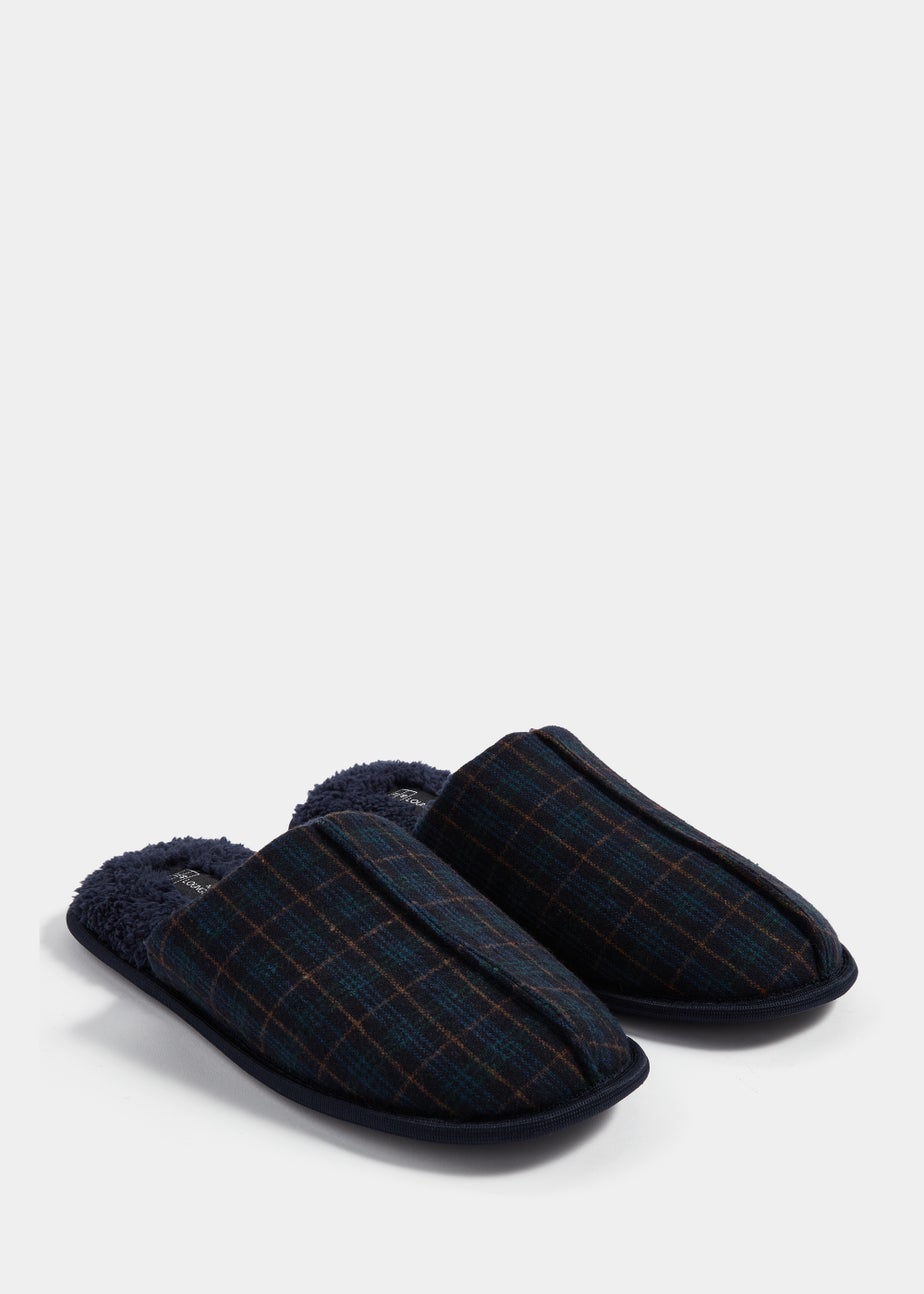 Navy Check Slippers