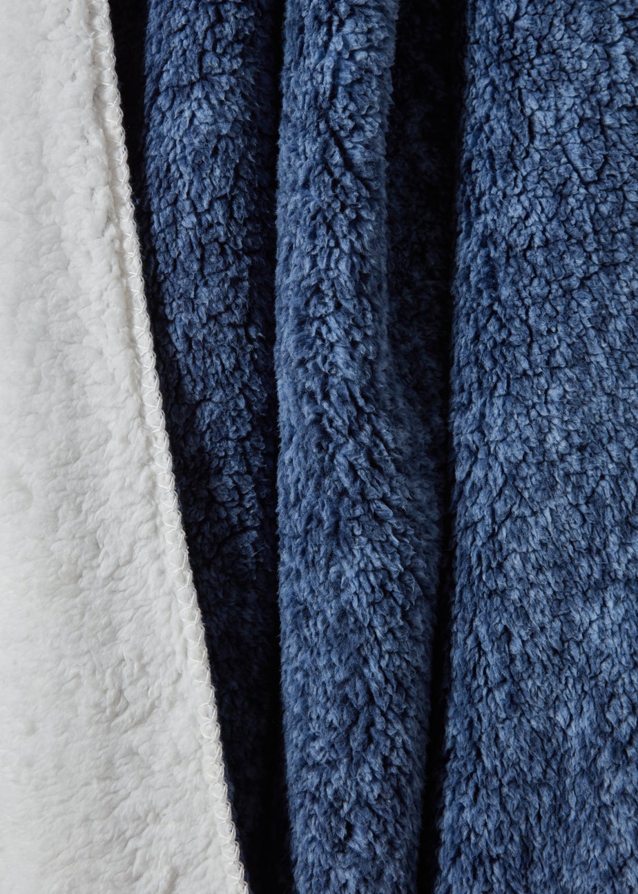 Blue Frosted Teddy Fleece Throw (150cm x 180cm)