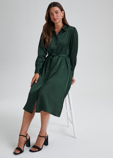 JDY Fifi Green Long Sleeve Midi Shirt Dress