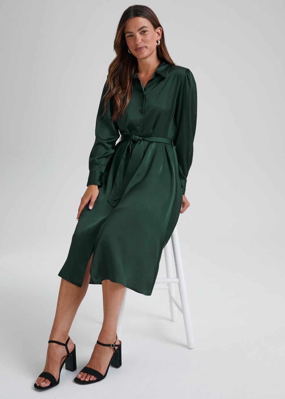 JDY Fifi Green Long Sleeve Midi Shirt Dress