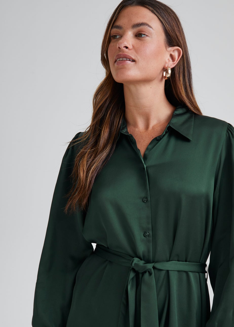 JDY Fifi Green Long Sleeve Midi Shirt Dress