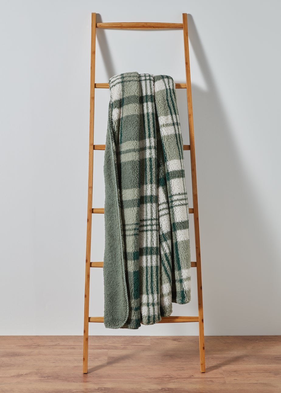Green Check Teddy Fleece Throw (150cm x 180cm)