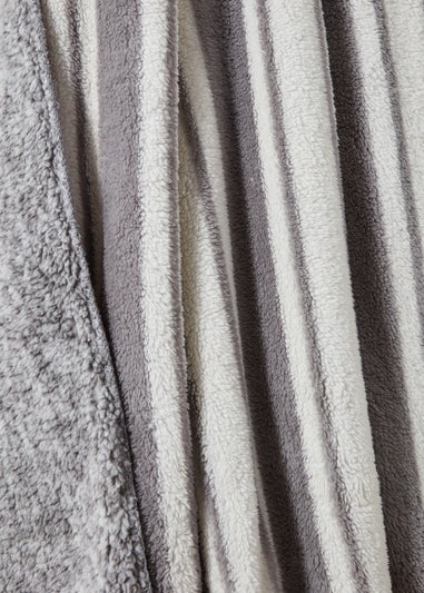 Grey Stripe Teddy Fleece Throw (150cm x 180cm)